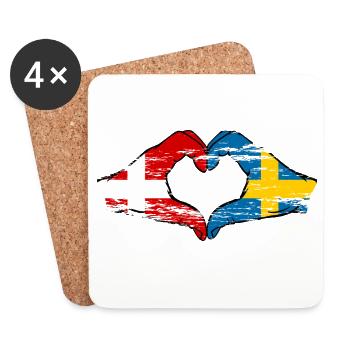 Danemark Suède forme de coeur avec des mains utilisées - Dessous de verre (lot de 4) - blanc - Devant