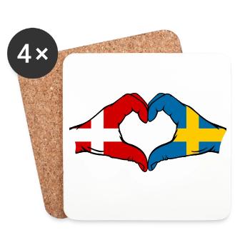 Danemark Suède forme de coeur avec les mains - Dessous de verre (lot de 4) - blanc - Devant