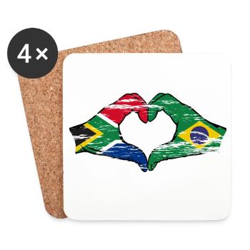 Afrique du Sud Brésil Drapeau Mains Coeur Forme D’occasion - Dessous de verre (lot de 4) - blanc - Devant