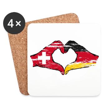 Suisse Allemagne Drapeau Mains Coeur Forme utilisé - Dessous de verre (lot de 4) - blanc - Devant