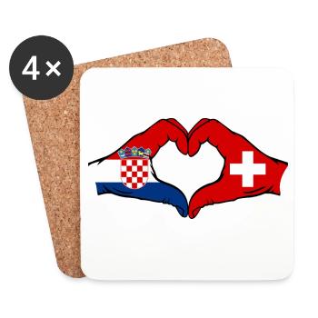 Croatie Suisse Drapeau Mains Coeur Forme - Dessous de verre (lot de 4) - blanc - Devant