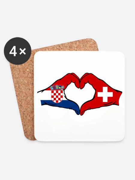 Kroatien schweiz Flagge Hände Herzform - Untersetzer (4er-Set) - Weiß
