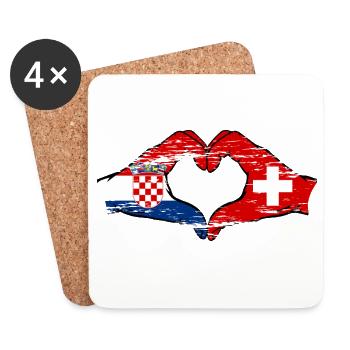 Croatia Switzerland Flag Hands Heart Shape Used - Coasters (set of 4) - white - Front