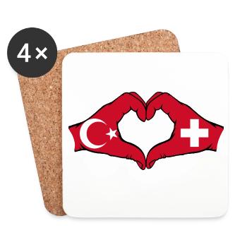 Turquie Suisse Drapeau Aiguilles Forme de coeur - Dessous de verre (lot de 4) - blanc - Devant