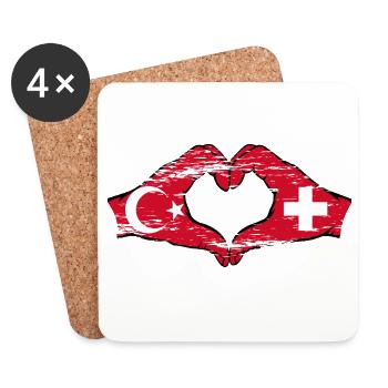 Turquie Suisse Drapeau Mains Coeur Forme Utilisé - Dessous de verre (lot de 4) - blanc - Devant