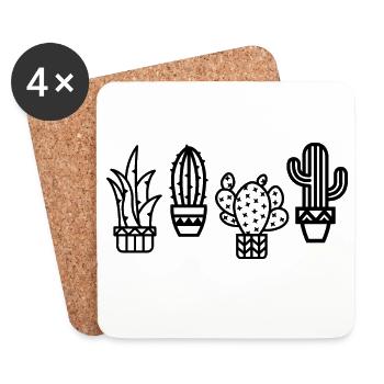 cactus cute houseplants botany comic cartoon - Coasters (set of 4) - white - Front