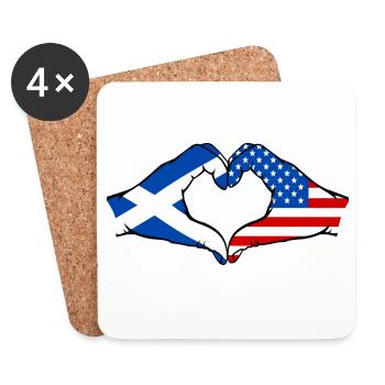Ecosse USA drapeau mains forme de coeur - Dessous de verre (lot de 4) - blanc - Devant