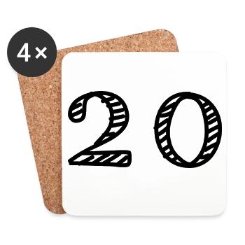 20. 20 ANS. 20e ANNIVERSAIRE. ANNIVERSAIRE 20 ANS. - Dessous de verre (lot de 4) - blanc - Devant