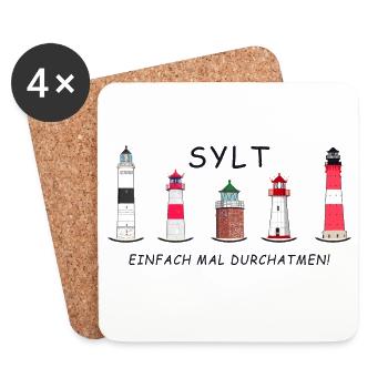 Sylt, Respirez profondément, Phares de Sylt - Dessous de verre (lot de 4) - blanc - Devant