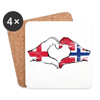 Angleterre Norvège drapeau mains forme coeur utilisé - Dessous de verre (lot de 4) - blanc - Devant