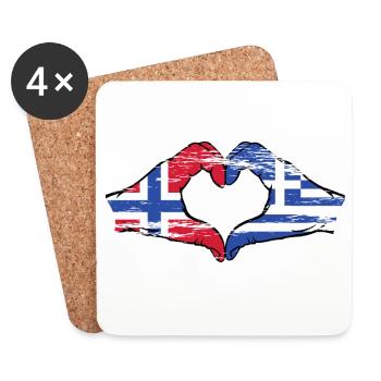 Norvège Grèce Drapeau Mains Coeur Utilisé - Dessous de verre (lot de 4) - blanc - Devant