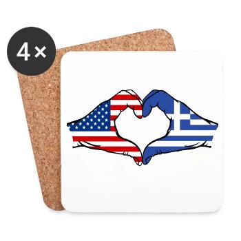 États-Unis Grèce Drapeau Mains Coeur Forme - Dessous de verre (lot de 4) - blanc - Devant