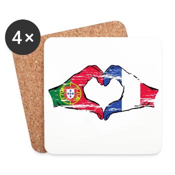 Portugal France Drapeau Mains Coeur Forme Utilisé - Dessous de verre (lot de 4) - blanc - Devant