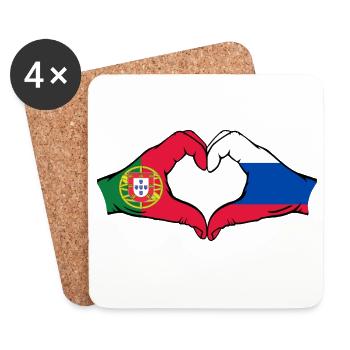 Portugal Russie Drapeau Mains Coeur Forme - Dessous de verre (lot de 4) - blanc - Devant