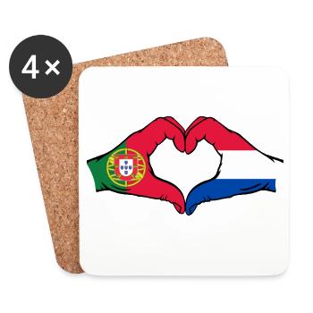 Portugal Holland Flagge Hände Herzform - Untersetzer (4er-Set) - Weiß - Vorne
