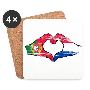 Portugal Hollande Drapeau Mains Coeur Forme Utilisé - Dessous de verre (lot de 4) - blanc - Devant