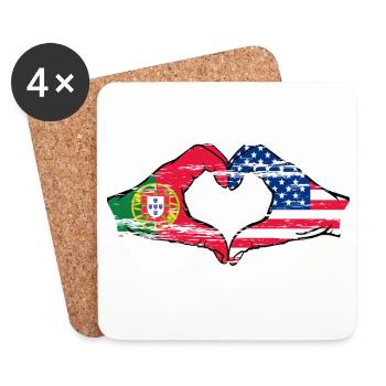 Portugal USA Drapeau Mains Coeur Utilisé - Dessous de verre (lot de 4) - blanc - Devant