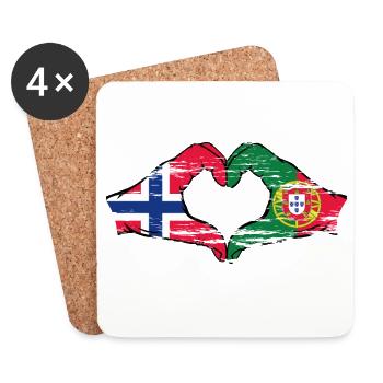 Norvège Portugal Drapeau Mains Coeur Forme Utilisé - Dessous de verre (lot de 4) - blanc - Devant