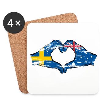 Suède Australie Drapeau Coeur Forme Utilisé - Dessous de verre (lot de 4) - blanc - Devant