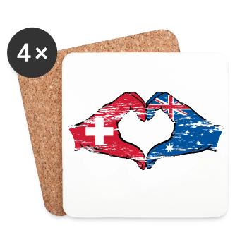 Suisse Australie drapeau coeur utilisé - Dessous de verre (lot de 4) - blanc - Devant