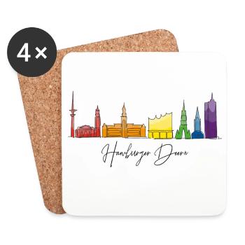 Regenbogen-Stadtlandschaft Aquarell - Untersetzer (4er-Set) - Weiß - Vorne