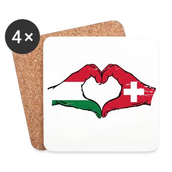 Hungary Switzerland Flag Hands Heart Shape Used - Coasters (set of 4) - white - Front