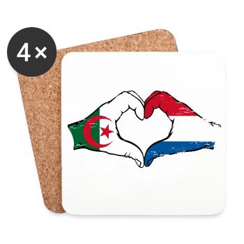 Algerien Holland Flagge Hände Herzform used - Untersetzer (4er-Set) - Weiß - Vorne