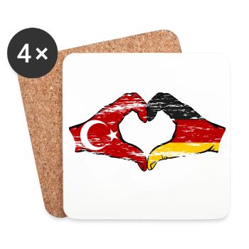 Turquie Allemagne Mains Forme de Coeur Utilisé - Dessous de verre (lot de 4) - blanc - Devant