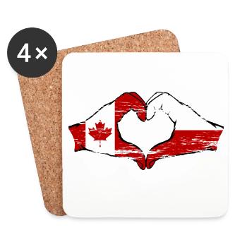 Drapeau du Canada de la Pologne Forme de coeur utilisé - Dessous de verre (lot de 4) - blanc - Devant