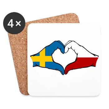 Suède Pologne Drapeau Coeur Forme - Dessous de verre (lot de 4) - blanc - Devant
