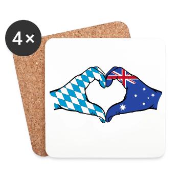 Bavaria Australia Flag Hands Heart Shape - Coasters (set of 4) - white - Front