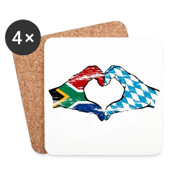 Afrique du Sud Bavière drapeau mains coeur utilisé - Dessous de verre (lot de 4) - blanc - Devant