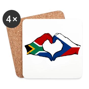 Afrique du Sud République tchèque drapeau mains forme coeur - Dessous de verre (lot de 4) - blanc - Devant