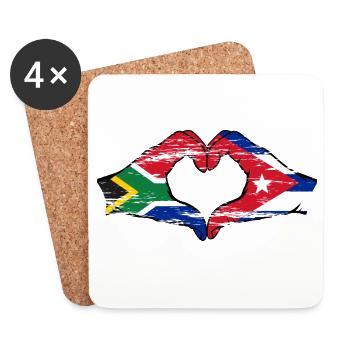 Afrique du Sud Cuba Drapeau Mains Coeur Forme Utilisé - Dessous de verre (lot de 4) - blanc - Devant