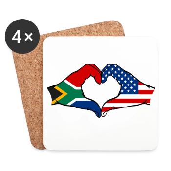 Afrique du Sud États-Unis drapeau mains forme de coeur - Dessous de verre (lot de 4) - blanc - Devant