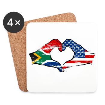 Afrique du Sud États-Unis drapeau mains forme de coeur utilisé - Dessous de verre (lot de 4) - blanc - Devant