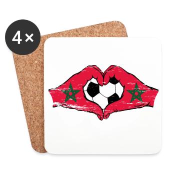 Marokko Flagge Fußball Hände Herzform used - Untersetzer (4er-Set) - Weiß - Vorne