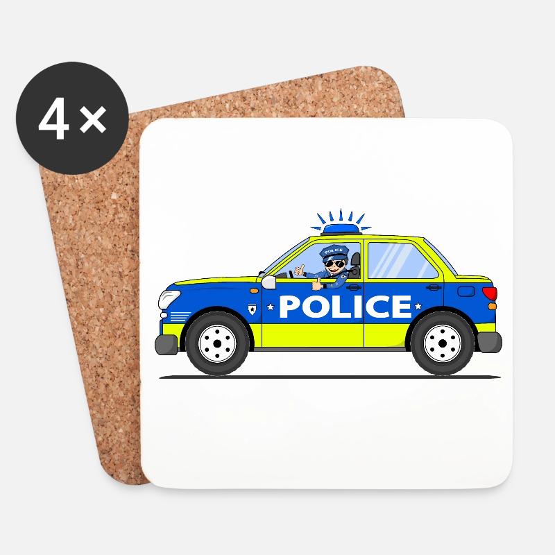 Polizeiauto mit Polizist Blau und Gelb - Untersetzer (4er-Set) - Weiß