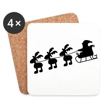 Weihnachtsmann mit Schlitten - Untersetzer (4er-Set) - Weiß - Vorne