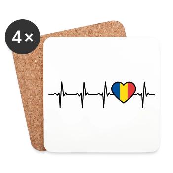 Romania Flag Heartbeat Romanian - Coasters (set of 4) - white - Front