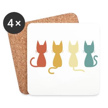 Minimalist Colorful Retro Cat Lover Gift - Coasters (set of 4) - white - Front