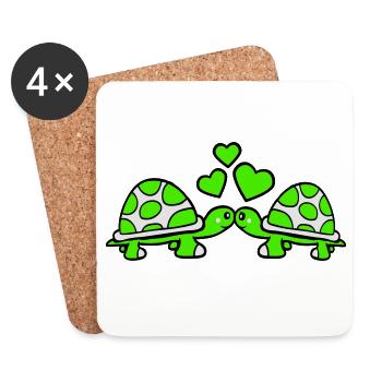 2 turtles cuddling sweet kissing couple love team - Coasters (set of 4) - white - Front
