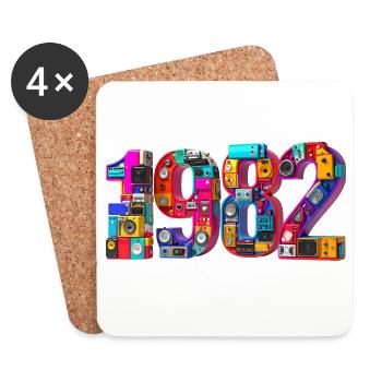 1982 – Naissance, Admission, Inscription à l’école, Mariage, Mariage - Dessous de verre (lot de 4) - blanc - Devant
