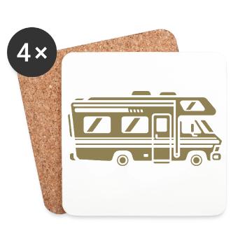 Camping-car Silhouette Camping Vacances en famille - Dessous de verre (lot de 4) - blanc - Devant