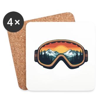 Skibrille mit Bergpanorama & Sonnenuntergang - Untersetzer (4er-Set) - Weiß - Vorne