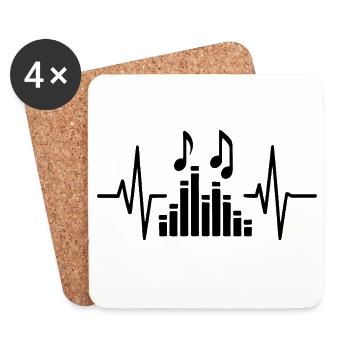 Music Heartbeat, Line Art Design für Musiker - Untersetzer (4er-Set) - Weiß - Vorne