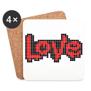 Pixel Art Text – LOVE in Red Letters - Coasters (set of 4) - white - Front