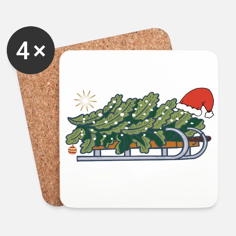 Weihnachtsbaum auf einem Schlitten - Untersetzer (4er-Set) - Weiß