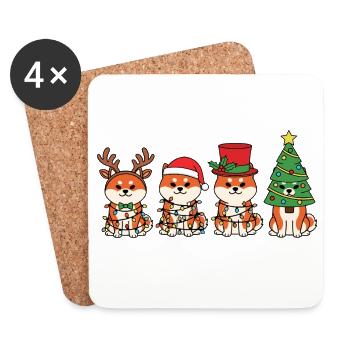 Shiba Inu Weihnachtsmann Weihnachtsbeleuchtung - Untersetzer (4er-Set) - Weiß - Vorne