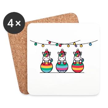 3 Amis des Babioles de Noël des licornes - Dessous de verre (lot de 4) - blanc - Devant